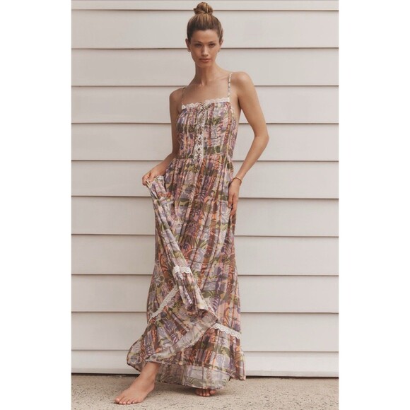 Anthropologie Maxi Dress Sleeveless Eyelet Trimmed Resort Vacay Boho Medium NWT